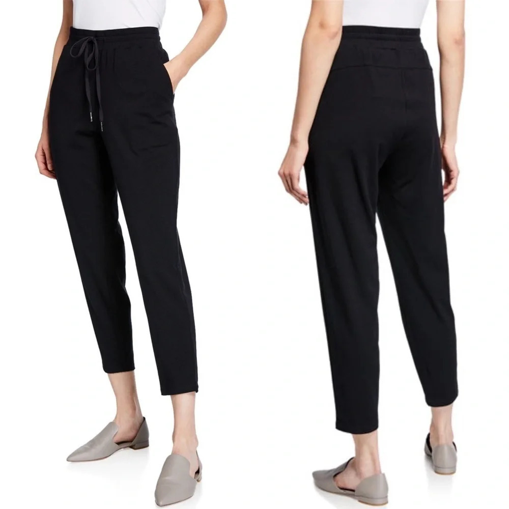 Eileen Fisher Silk Drawstring Slouchy Ankle Pants Black Casual Women’s Small
